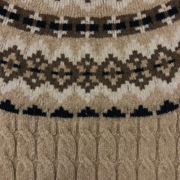 MaxMara tan cable knit fairisle crew neck pullover Large - Picture 7 of 10